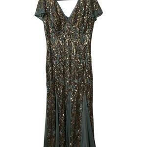 R&M Richard’s Elegant Blue and Gold Evening Gown